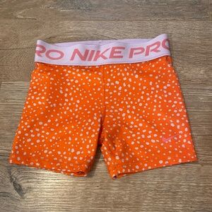 Girls Medium Orange & White Nike Pro Shorts
